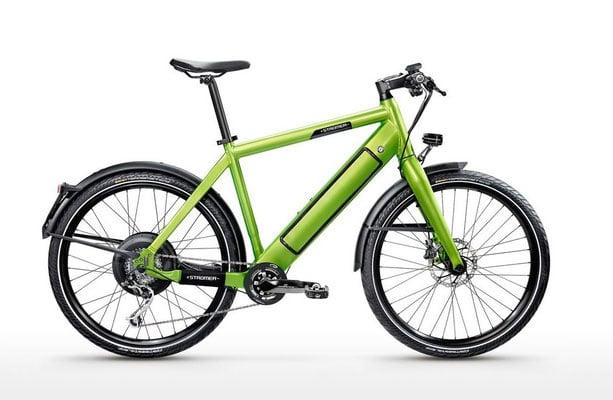 Grünes Stromer E-Bike mit Scheibenbremsen und breiten Reifen