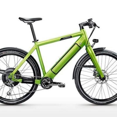 Grünes Stromer E-Bike mit Scheibenbremsen und breiten Reifen