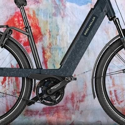 Riese & Müller E-Bike vor buntem Hintergrund
