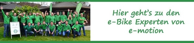 Gruppe von e-Bike Experten in grünen Hemden bei e-motion