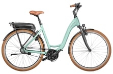 Mintgrünes E-Bike mit braunem Sattel und Reifen