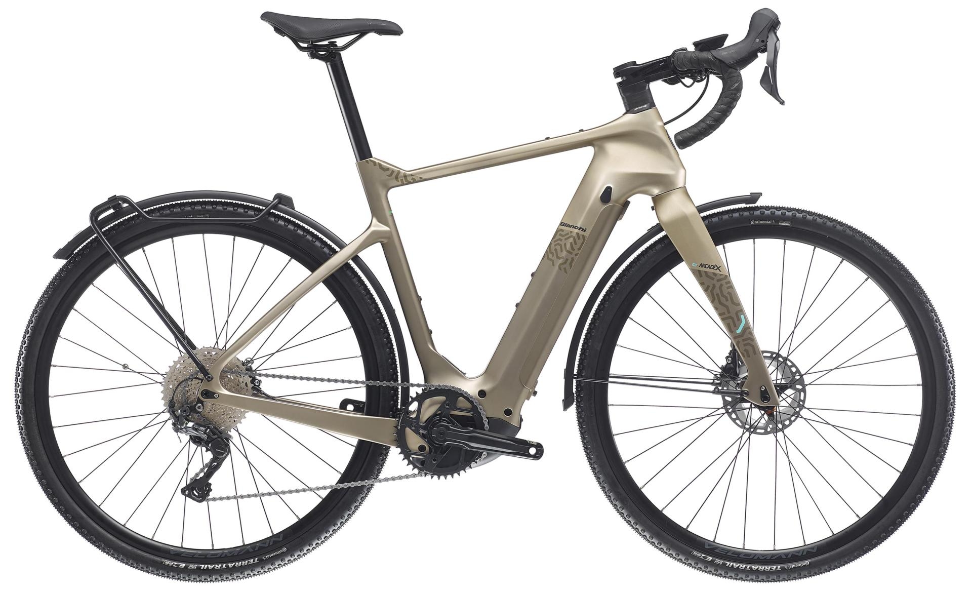 Entdecken Sie das Bianchi E-Arcadex E-Bike mit robustem Rahmen und Scheibenbremsen für ein komfortables und stilvol