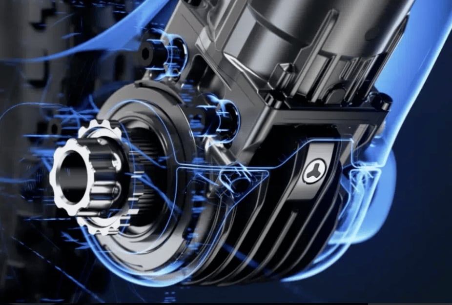 Nahaufnahme eines E-Bike-Motors mit technischen Details