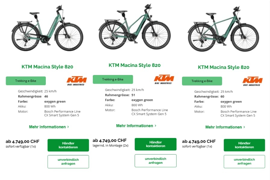 KTM Macina Style 820 Trekking E-Bikes in Grün mit Spezifikationen
