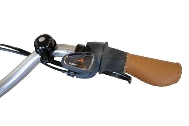 Enviolo Schalthebel an Fahrradlenker mit Ledergriff