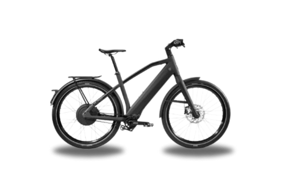 Schwarzes Stromer E-Bike mit Scheibenbremsen und GepÀcktrÀger