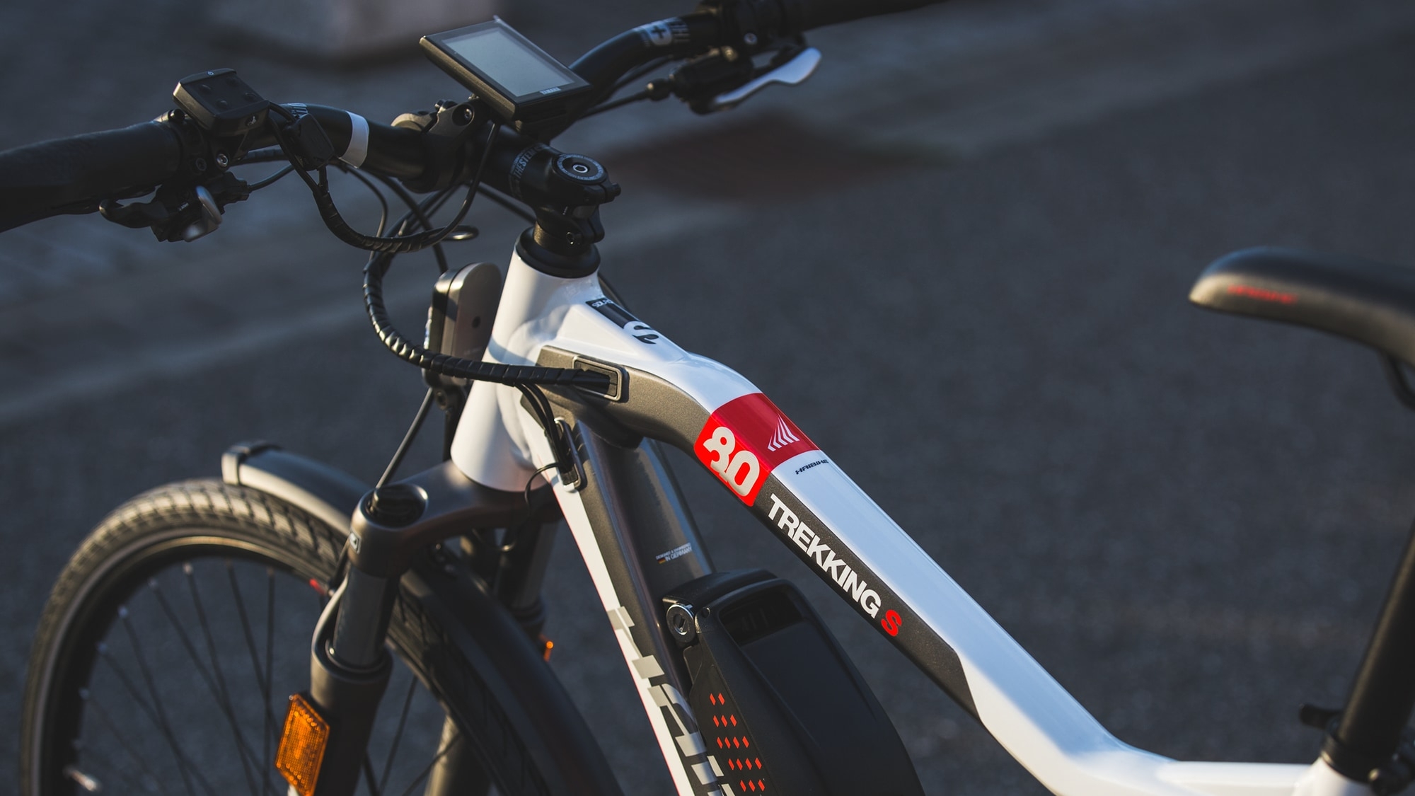 Detailaufnahme des Haibike SDURO Trekking 8.0 E-Bikes. Ideal für den täglichen Einsatz und längere Touren.