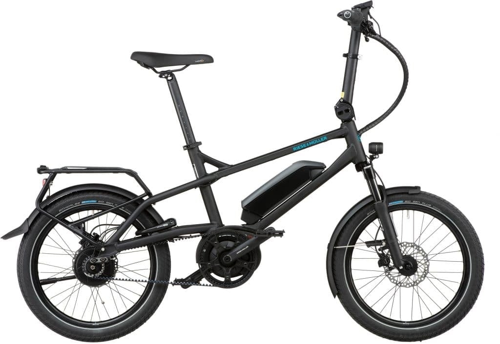 Kompaktes faltbares E-Bike Tern Vektron in Schwarz mit Mittelmotor