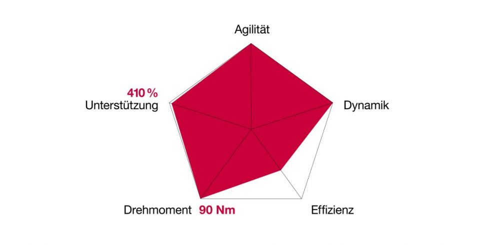 Grafische Darstellung der Fahreigenschaften des Brose Drive S Mag Elektromotors